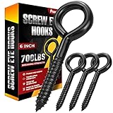 PAMAZY Ganchos de ojo de tornillo negros resistentes de 6 pulgadas,