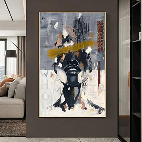 Toile peinture mur abstrait noir portrait femme decoration affiche salon moderne 60x90cm