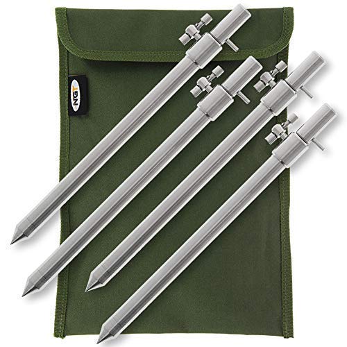 DNA NGT Carp/Coarse Fishing 4x 20-35cm Extendable Stainless Steel Bank Stick Set with Included Nylon Storage Pouch