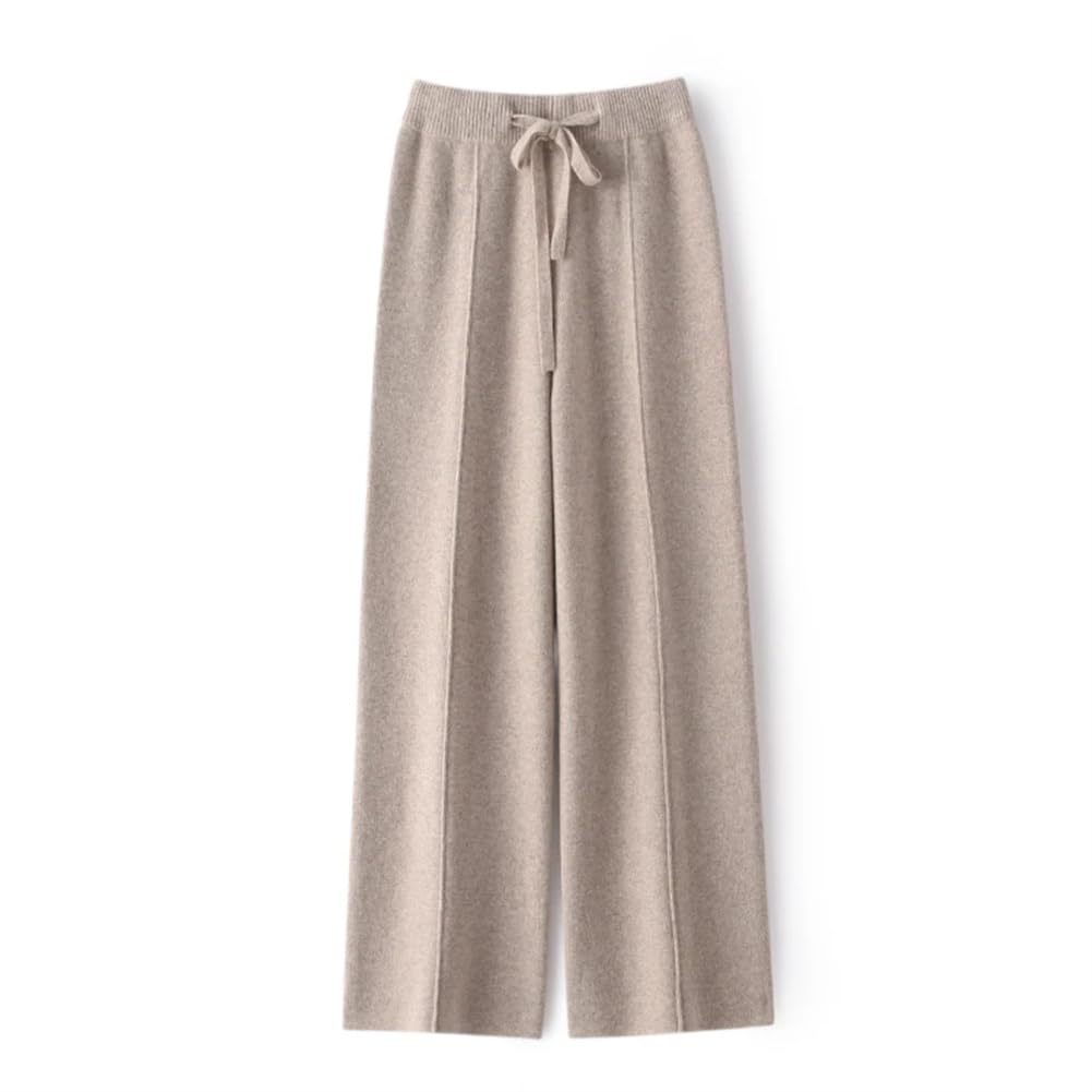Pantaloni da donna in misto cashmere a gamba larga, tinta unita, in lana, stile casual