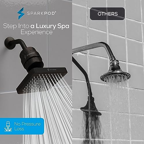 Image of SparkPod Filtered Shower Head, 23-Stage, 6 inch Square, Oil-Rubbed Bronze | Showerhead for Hard Water, High Pressure, Reduces Chlorine, Heavy Metals, For Dry Skin & Hair, Removable Capsule Filter