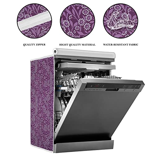 Image of Classic Dishwasher Cover Suitable for LG of 12, 13, 14 and 15 Place Setting (63cmsX63cmsX81cms, Purple Flower)