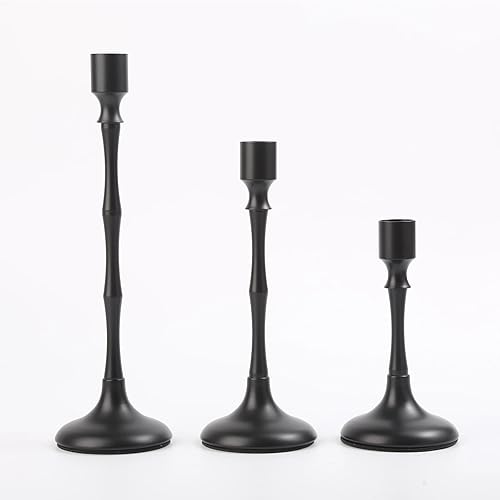 Juego de 3 portavelas cónicos negros para centro de mesa, portavelas vintage para comedor, boda, fiesta, Halloween, decoración del hogar