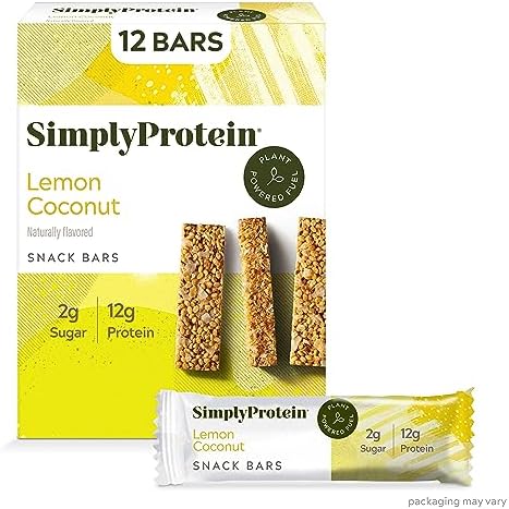 SimplyProtein Low Carb Protein Bar, Pack of 12, Lemon Coconut, Plant Based High Protein, Low Sugar Protein Bars, Dairy Free