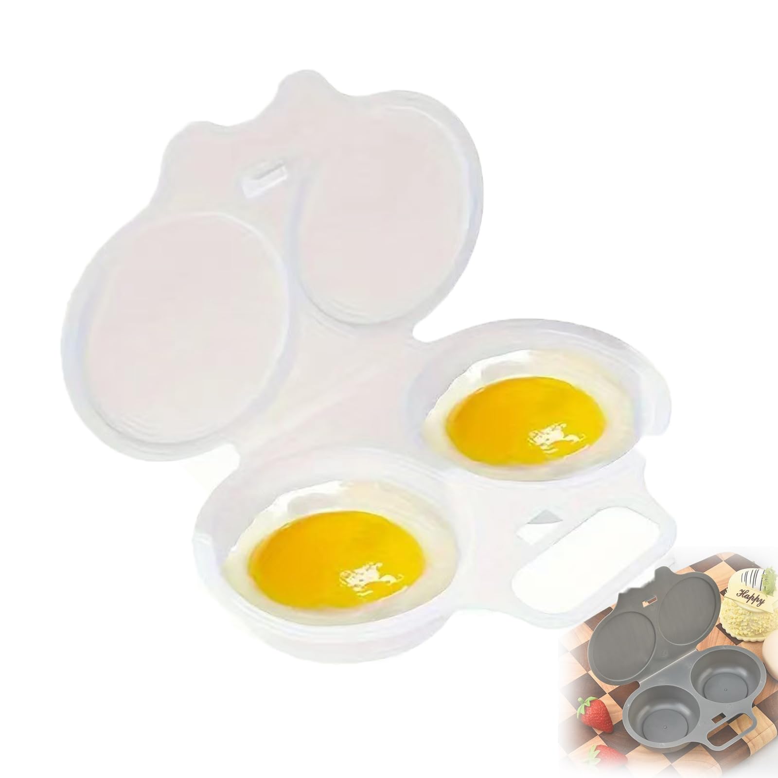 Microwave Egg Poacher With Lid & Handle, Dual Cavity Microwave Egg Poacher, Quick Oil-Free Cooking, For Home, Office & Travel (WHITE)