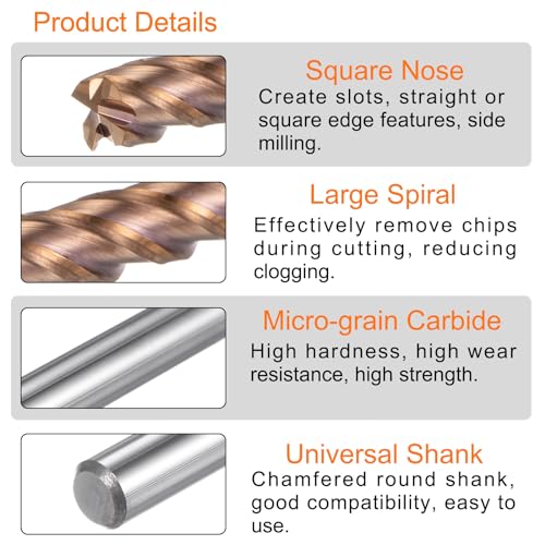 Image of HARFINGTON Carbide Square End Mill 3.5mm (9 /64 inch) Dia 4mm (5 /32 inch) Shank 50mm (2 inch) Long HRC55 TiSiN Coated Micro-Grain Tungsten Carbide 4 Flutes Milling Bit Cutter