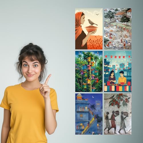 Image of SiddArtify Village Art Print Set - 300GSM Board - 8x12 Inch - Pack of 6 Wall Room Decoration art Poster Prints