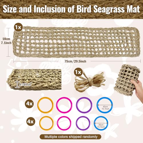 Image of 29.5 x 7 inches Large Bird Seagrass Mat Grass Woven Net Parrot Hammock Mat Parakeet Climbing Rope Ladder with Hooks Bird Cage Accessories for Conure Cockatiel Budgie Macaw