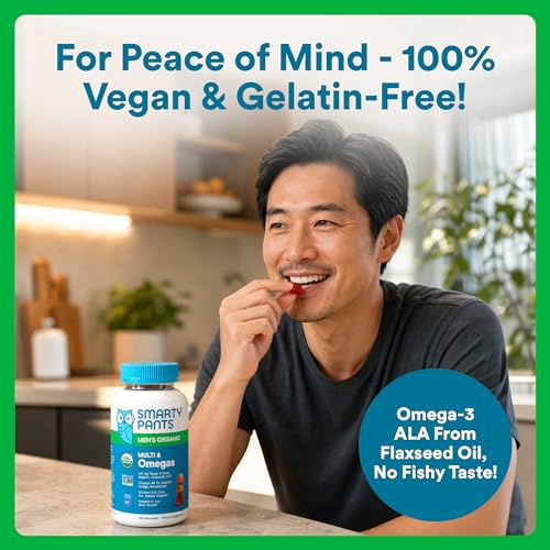 SmartyPants Multivitamin for Men, Organic Gummies: Methylfolate, Omega 3 (ALA), Vitamin D3, C, Vitamin B12, B6, A, K & Zinc for Immune Support, Biotin, Vegetarian, 120 Gummies (30 Day Supply) - image 8