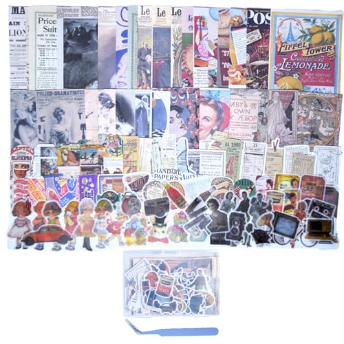 CHRYCELESTE 200pcs Vintage Scrapbook Stickers and Paper, Junk Jou...