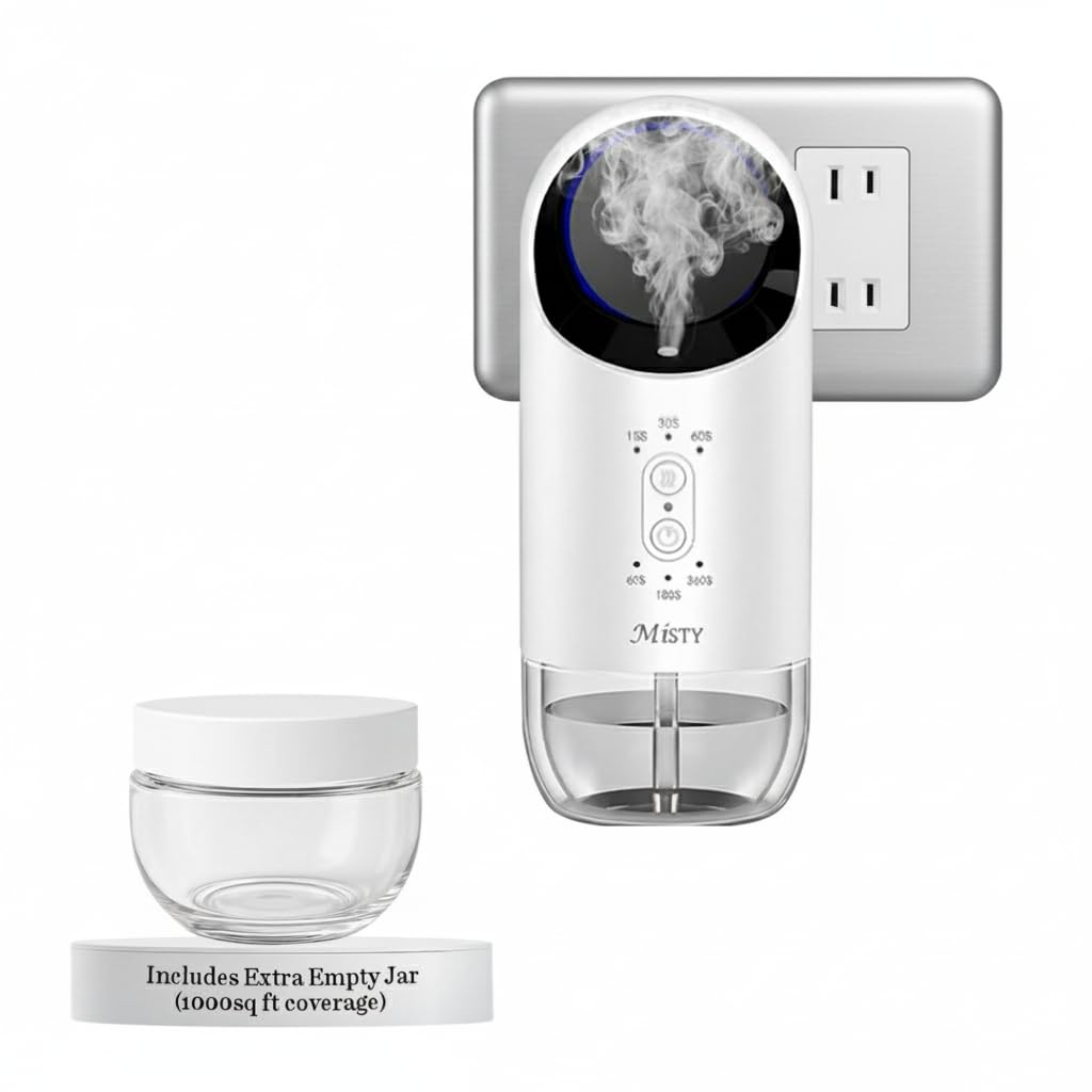 Misty - Diffusore senza acqua con tappo (copertura di 1000 mq) con barattolo vuoto extra ricaricabile, diffusore di oli essenziali senza acqua e olio profumato, facile da usare con 6 impostazioni di