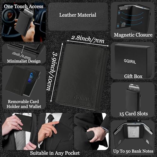Pop Up Wallet for Men - RFID Blocking Slim Magnetic Wallet with Gift Box, Smart Pop Up Card Holder, Minimalist Case Money Cash Slot, Boyfriend Male Mens Father Husband Festival Gifts (Black)2