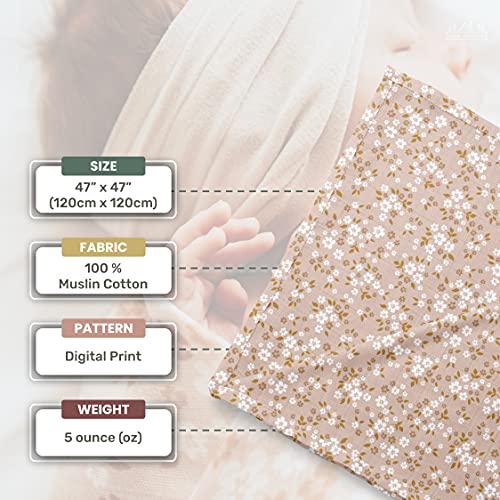 Image of Mini Wander Swaddles for Newborns Muslin Swaddle Blankets - Breathable Soft Receiving Blanket Baby Essentials | 47 x 47 Cotton - Whimsy Floral (Multi-Peach)