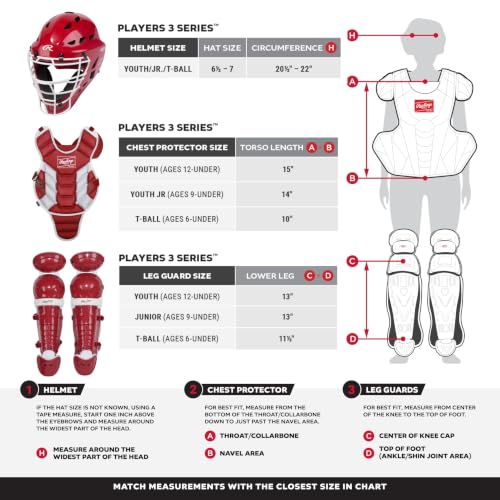 Rawlings | Player's 3 Series Catcher's Set | Baseball / Softball / T-Ball | Junior | Ages 9 & Under | Black / White - image 8