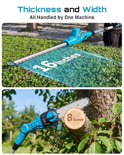 Image of SEESII 2-in-1 Cordless Pole Saw & Hedge Trimmer Combo, 8 inch Electric Pole Chainsaw with 2x4.0 Ah Batteries, 16-Inch Extension Pole Hedge Trimmer, Bush Tree Pruner Limb Branch Cutter, 15ft Long Reach