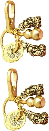 Miniatura 1 de BESTOYARD Pi Yao Ornamento 2 juegos llavero pi yao llavero wu 2023 wu salud amuleto llavero para mochilas, adorno de coche, llavero de latón llave