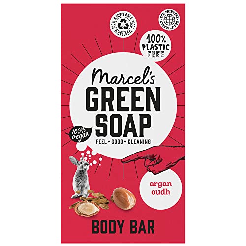 Marcel's Green Soap - Dusch Bar Argan & Oudh - Dusch Seife - 100 % Umweltfreundlich - 100 % Vegan - 97 % Biologisch abbaubar - 150 gr Cover