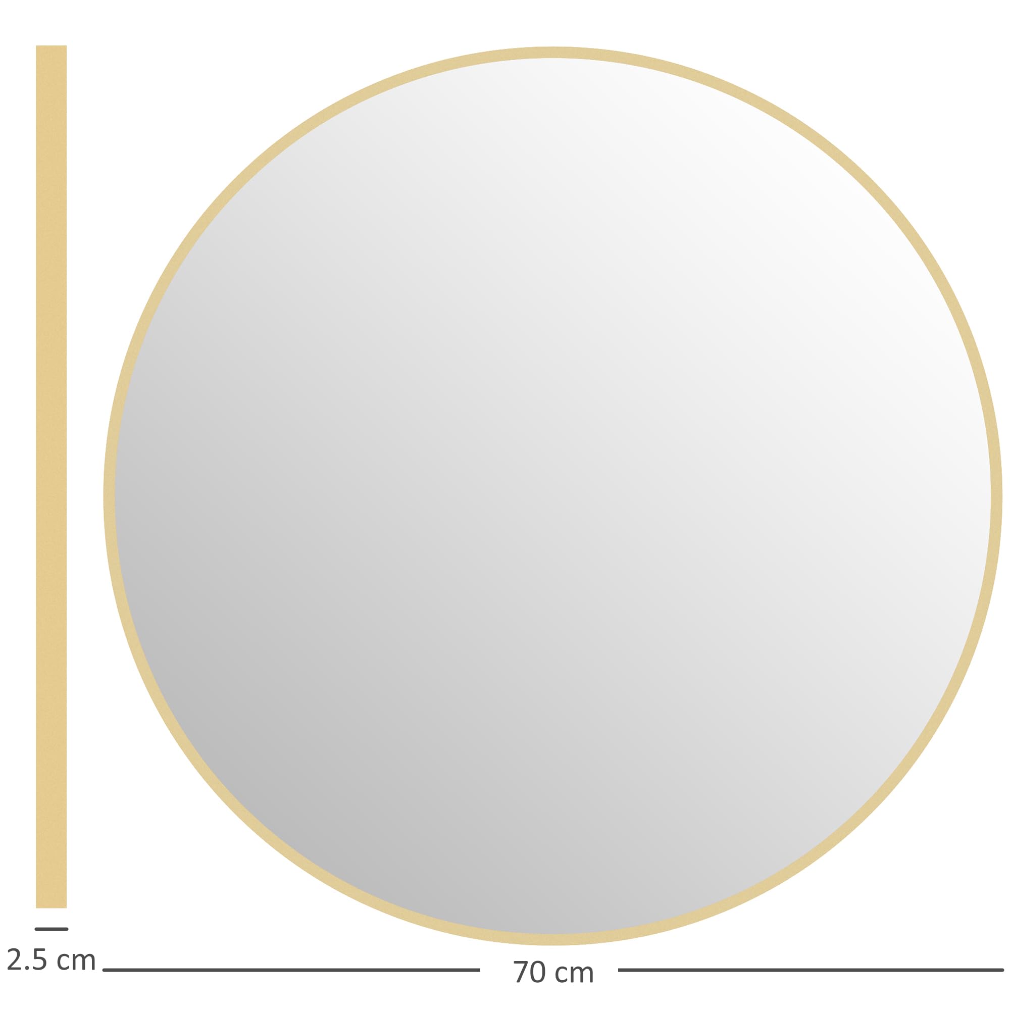 HOMCOM Specchio Bagno Rotondo Ø70cm in Vetro, Specchio da Parete Moderno con Cornice in Metallo, con Superficie Antiurto, per Camera da Letto, Ingresso, Soggiorno, Oro