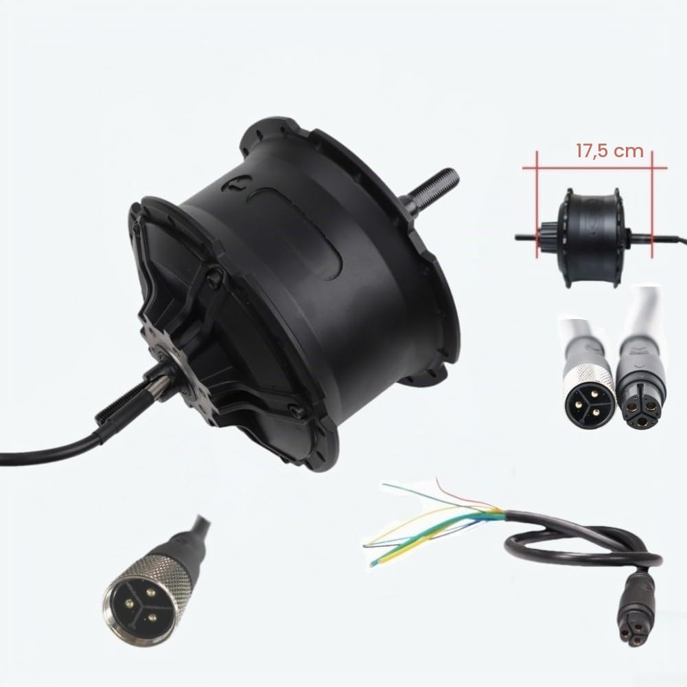 Moteur de moyeu de vélo sans balais 48 V 750 W avec couple élevé ≥ 75 Nm, entraînement arrière pour fourche de 175 mm/190 mm, compatible 6-9 vitesses, noir (largeur d'installation 175 mm)