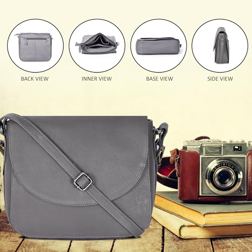 Image of Genuine Leather Shoulder Crossbody Purse For Women with Adjustable Strap, Mobile Pocket & Outside & Inside Zipper