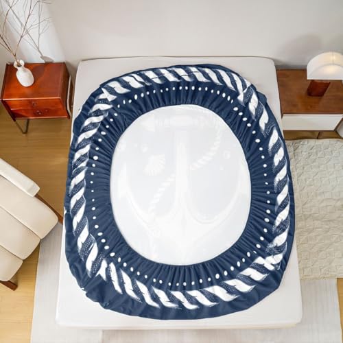 Image of jejeloiu Nautical Theme Bed Sheets Sets Full Size Kids Boys Girls Compass Anchor Decor Bedding Set Ocean Shells Starfish Bed Sheet Set with 16-Inch Deep Pockets 4Pcs with 2 Pillow Cases