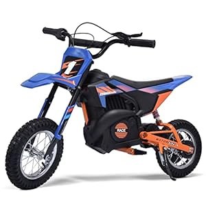 Blitzshark 24V Kids Electric Dirt Bike 250W Off-Road Bike Motocross Powerful Motorcycle for Kids, with 13.67MPH Fast Speed, Rubber Tires, Twist Grip Throttle, Metal Suspension & Leather Seat, SRK-MC10