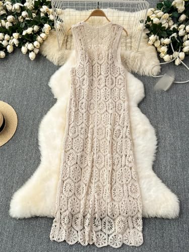 Women Summer Cardigan Crochet Hollow Out Sleeveless Single Breasted Long Sweater Bohemian Beach3