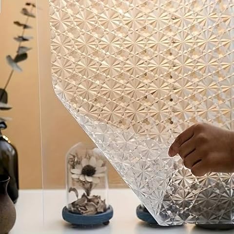 YIZHI Window Film Diamond 3D Privacy Frosted Glass Static Clings Premium Glue-Free Window Glass Sticker 16" x 118" Non-Adhesive Reusable Door coverings for Bathroom Home Office Cover
