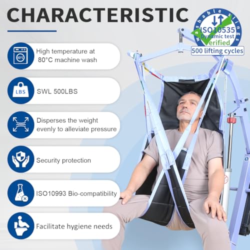 Image of Universal Divided Leg Sling with Head Support, Padded Patient Lift Sling for Transfer, Lifting or Positioning, U Shape Transfer Sling for Elderly, Disabled, Bedridden, 500Lbs (Black, Medium)