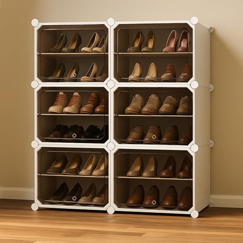 Image of Zemic Plastic Shoe Rack for Home | ๐-๐๐จ๐จ๐ซ ๐๐-๐๐ก๐๐ฅ๐ Shoe Organizer with Doors ๐๐๐ ๐ง๐๐ญ๐ฌ for Heels, Boots, Slippers Chappal Sandal Shoe Stand | DIY Multiuse ๐๐ก๐ข๐ญ๐ Storage Rack