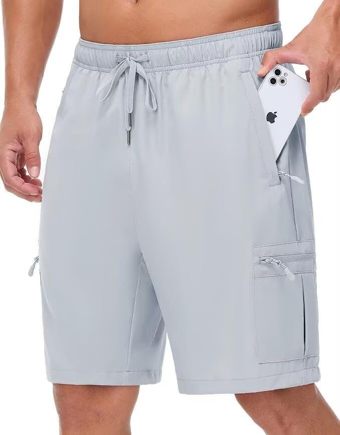 FUWODE Mens Lightweight Hiking Cargo Shorts for Summer Athletic Casual Sports Outdoor Zipper Pockets Elastic Waist Quick Dry