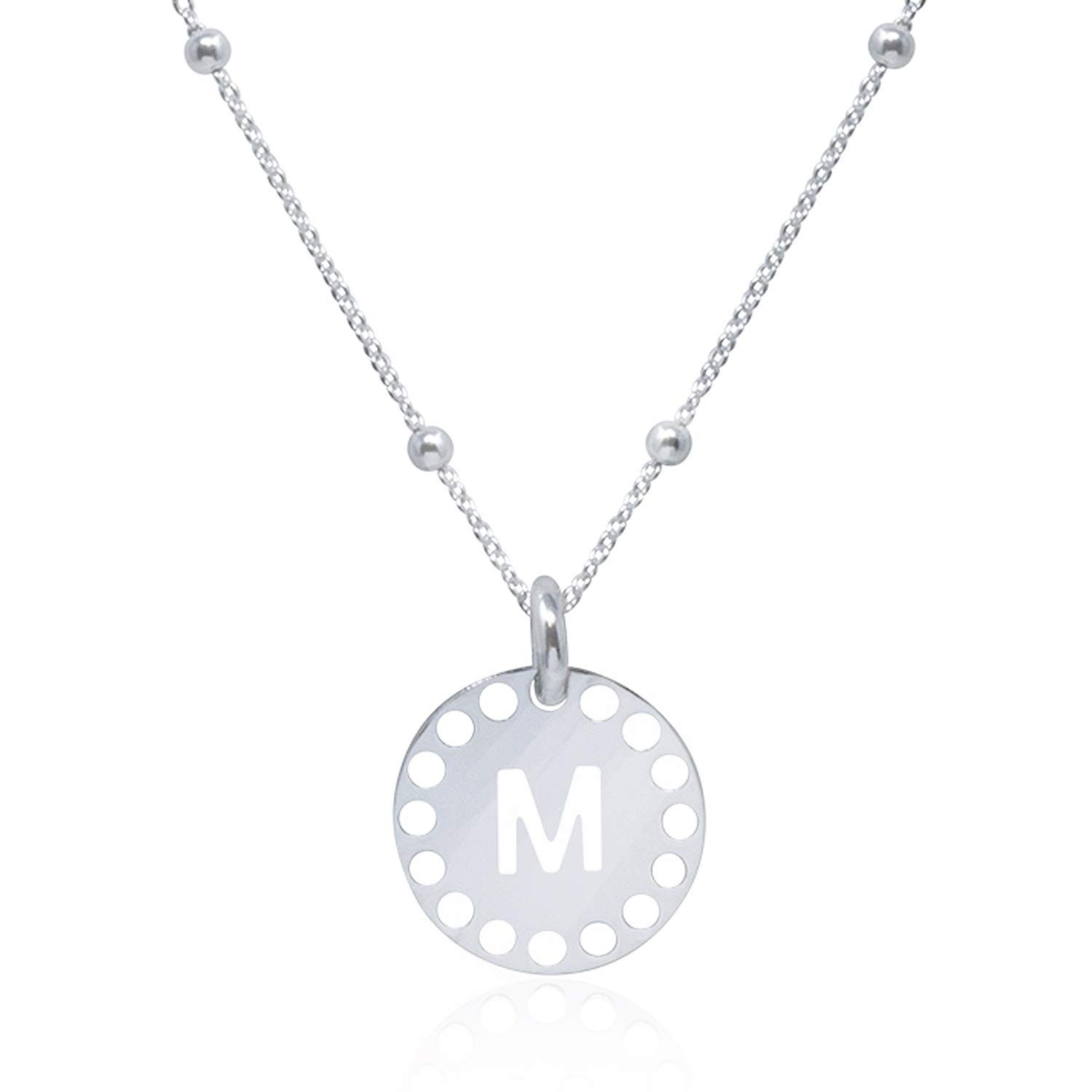 WANDA PLATA Collar Colgante Letra Inicial para Mujer, Chica Joven Plata de Ley 925 con cadena de 45 cm en Caja de Regalo (M)