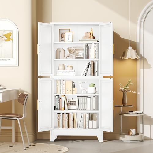 Image of GAIOUS 75.2 inch Tall Metal Pantry Cabinet, Kitchen Pantry Storage Cabinets with 4 Door and 4 Adjustable Shelves, White Storage Cabinet, Freestanding Cupboard for Kitchen Dining Room Living Room Bathroom