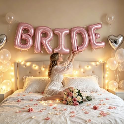 Image of 40 Inch Pink BRIDE Balloons, Giant Bride To Be Balloon, Letter Balloons for Bachelorette Party, Bridal Photo Booth Banner, Wedding Decorations