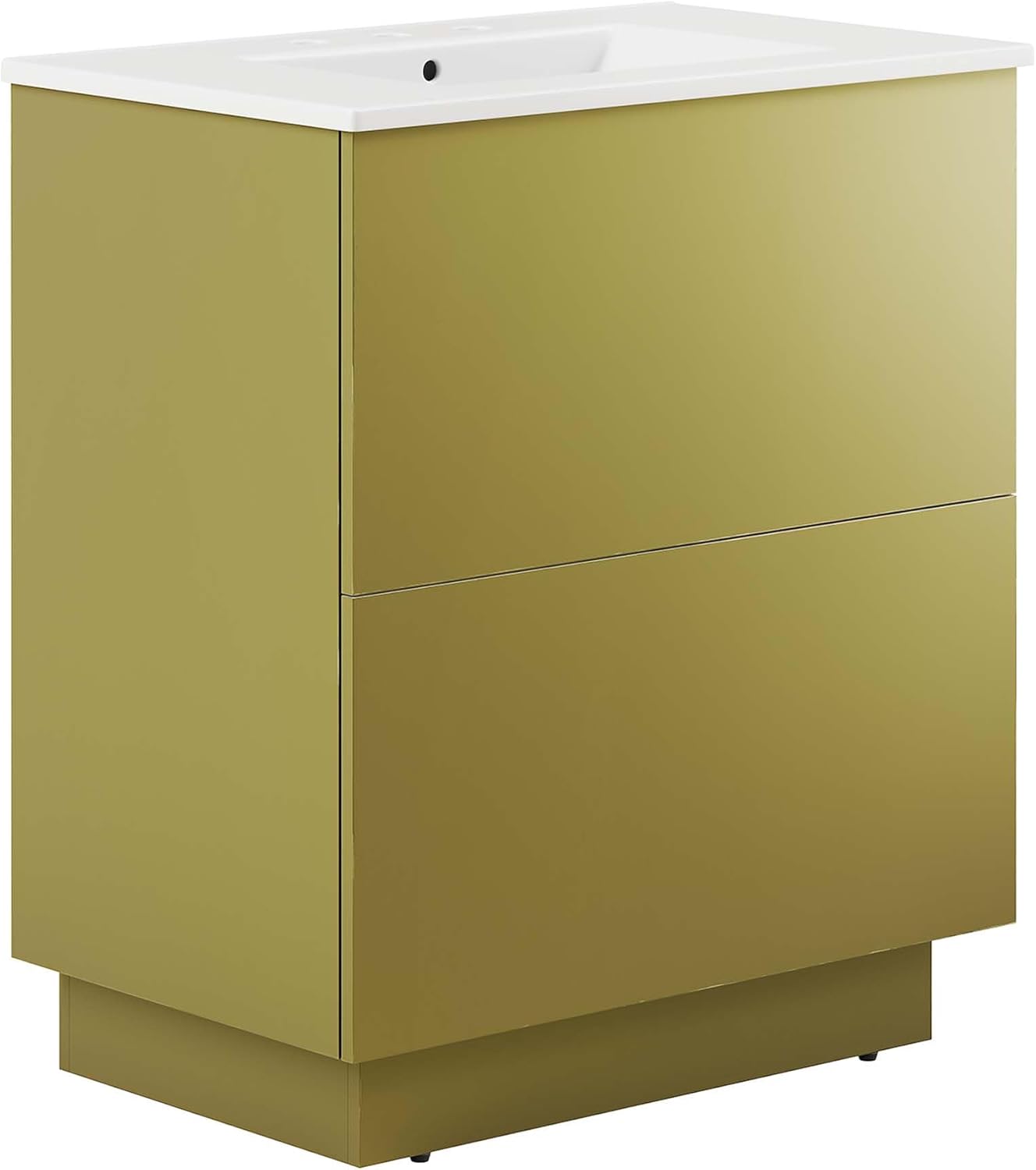 Modway Quantum Modern 24" Bathroom Vanity in White Gold with Ceramic Sink Basin and Storage Drawer