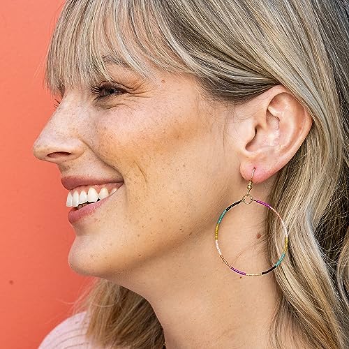 INK+ALLOY Beaded Hoop Earrings for Women, Kelly Boho Luxe Seed Bead Large Front Facing Statement Hoops, Hypoallergenic Handmade Jewelry for the Modern Bohemian, 2.5-Inches2