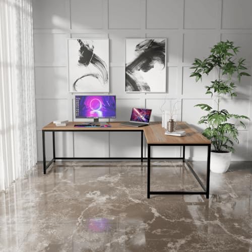 Image of Riyan Luxiwood Marshal Study Table, L - Shape Office, Living Room, Gaming Table, Work from Home, Computer and Laptop Tables for Two Persons - (Beige)