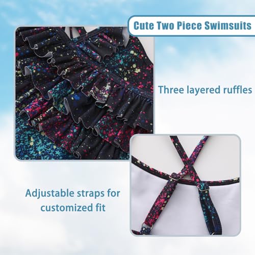 Image of Girls Tankini Swimsuits Two Piece Bathing Suit Hawaiian Ruffle Swimwear Set for Kids Girls 3-16 Years