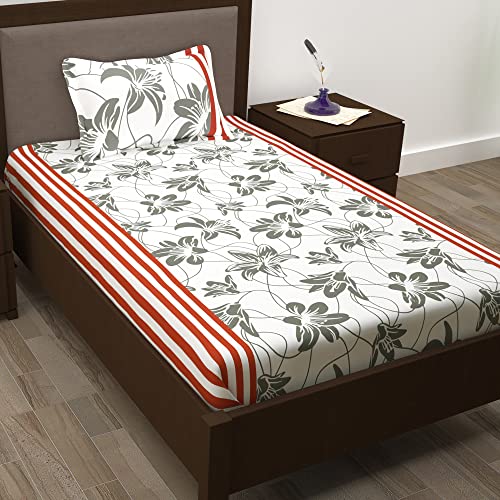 Image of Story@Home Bedsheet for Single Bed | 1 Piece Cotton Bedsheet with 1 Pillow Cover | 210TC | Floral | White (Bedsheet: 145 x 225 cm, Pillow: 46x69 cm). Perfect for Festive Gifting | bedsheets Cotton
