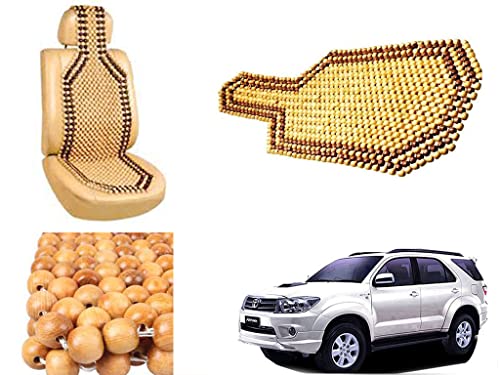 Image of Car Bead Seat Wooden Beads Cushion Cover Pad for Toyota Fortuner Old, Acupressure Sitting Seat Cover | Cream Color - Pack of 1