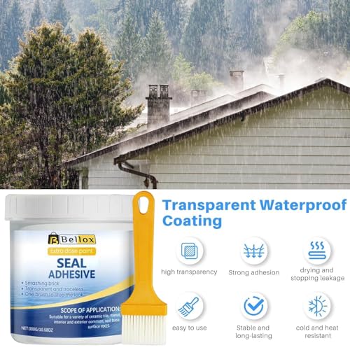 Image of Crack seal Glue 300g with Brush, Waterproof Glue for Roof Leakage Crack Seal Water Leakage Agent, Epoxy Roof leakage Waterproofing Coating Sealant Protection Outdoor Bathroom Wall Tile Window(1 PACK)