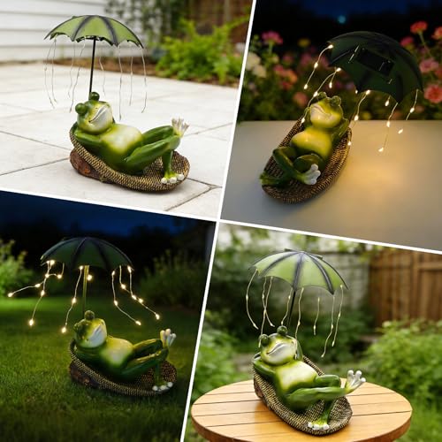 EverZenHub Solar Frog with Umbrella Statue - LED Solar Powered Garden Decor, Auto On/Off Waterproof Resin Outdoor Sculpture for Patio, Yard, Pond, Unique Gardening Gifts for Women & Mom by EverZenHub - Used condition - Image 6