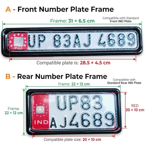 Image of Metal HSRP Number Plate Frame for Bike, Black 2 piece Front and Back Set