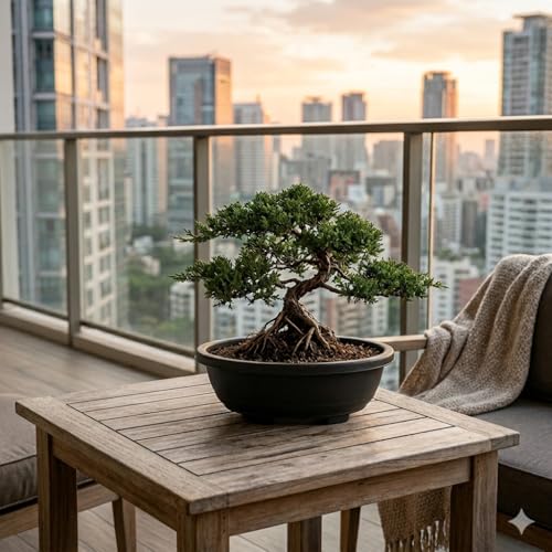 Image of Harshdeep Bonsai Pot- Oval - Indoor Outdoor Home Balcony Terrace Garden Decorative Big Size 16 Inch Plastic Planter Set of 2 (Black)