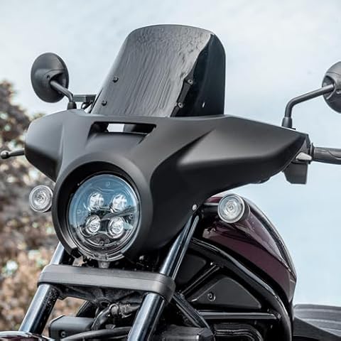 Lorababer Motorcycle Headlight Fairing Cover with 9.75" Windshield Deflector Fit for Honda Rebel CMX1100 CMX 1100 2021-2024 Front Headlamp Cowl Mask Visor Windscreen (Matte Black+Dark Smoke) Cover