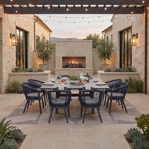 Image of PURPLE LEAF Outdoor Dining Set Squareuare for 8 with Cushions Rattan Grey