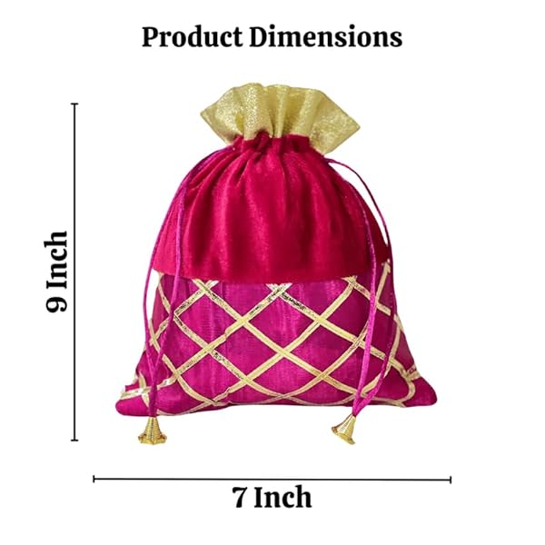 DIVE DECOR Traditional Velvet Potli Bags for Women and Girls - Large Potli Bags for Parties, Weddings and Festive Season | Perfect Gifting Option for Giveaways (Pack of 10, Pink) - Image 5