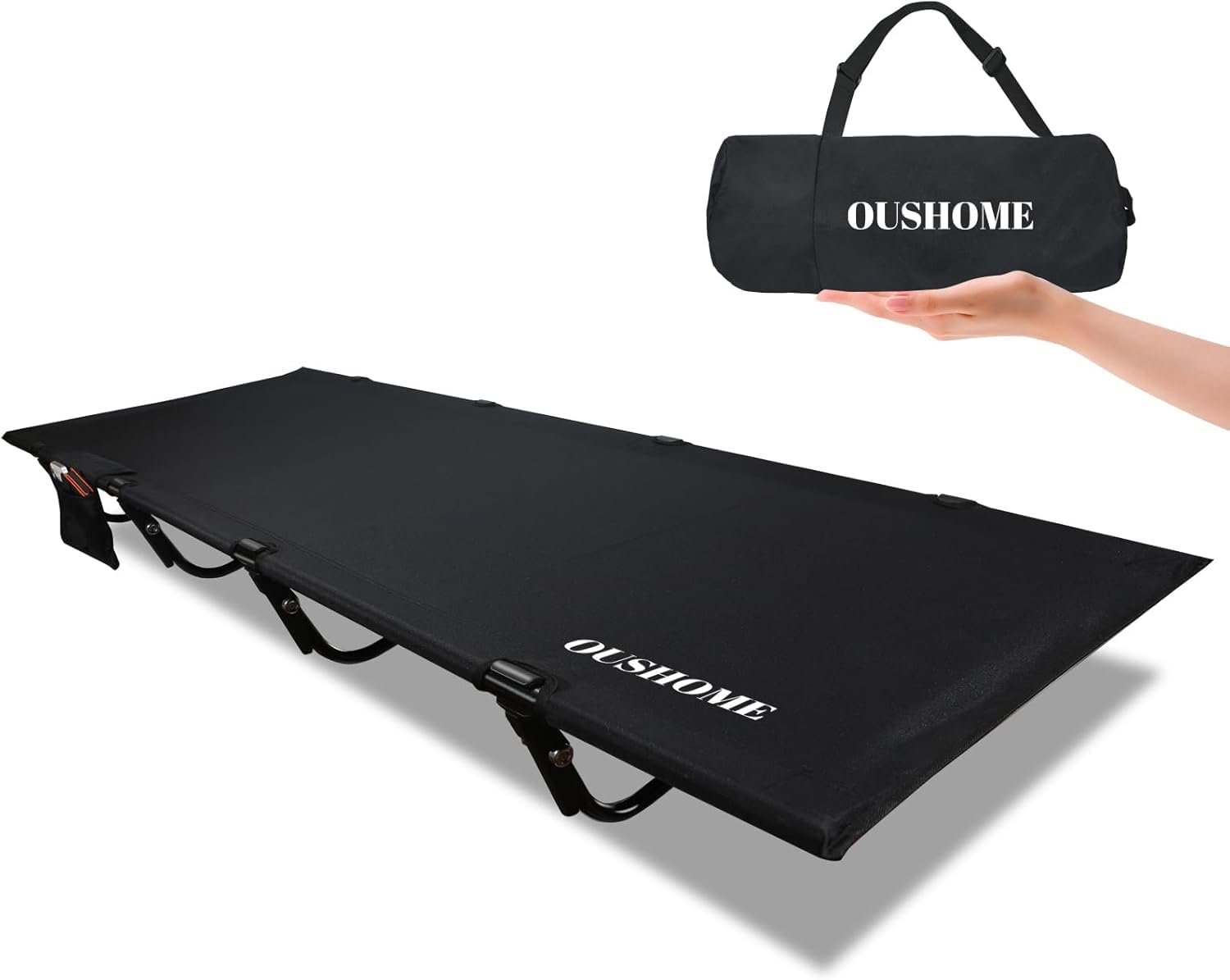 Ultraligera Cama Plegable Camping, 4 Patas Soporta 160KG | Portátil Cama Camping Plegable, Fácil de Montar, para Camping, Viajes al Aire Libre, Senderismo, Hogar, Montañismo, Negro