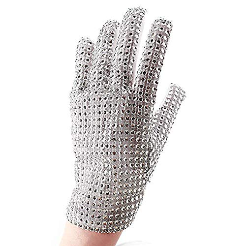 FFtto Rhinestone Glove White Handmade Glove Costume Accessory Single Side Sequin glove (Right hand)