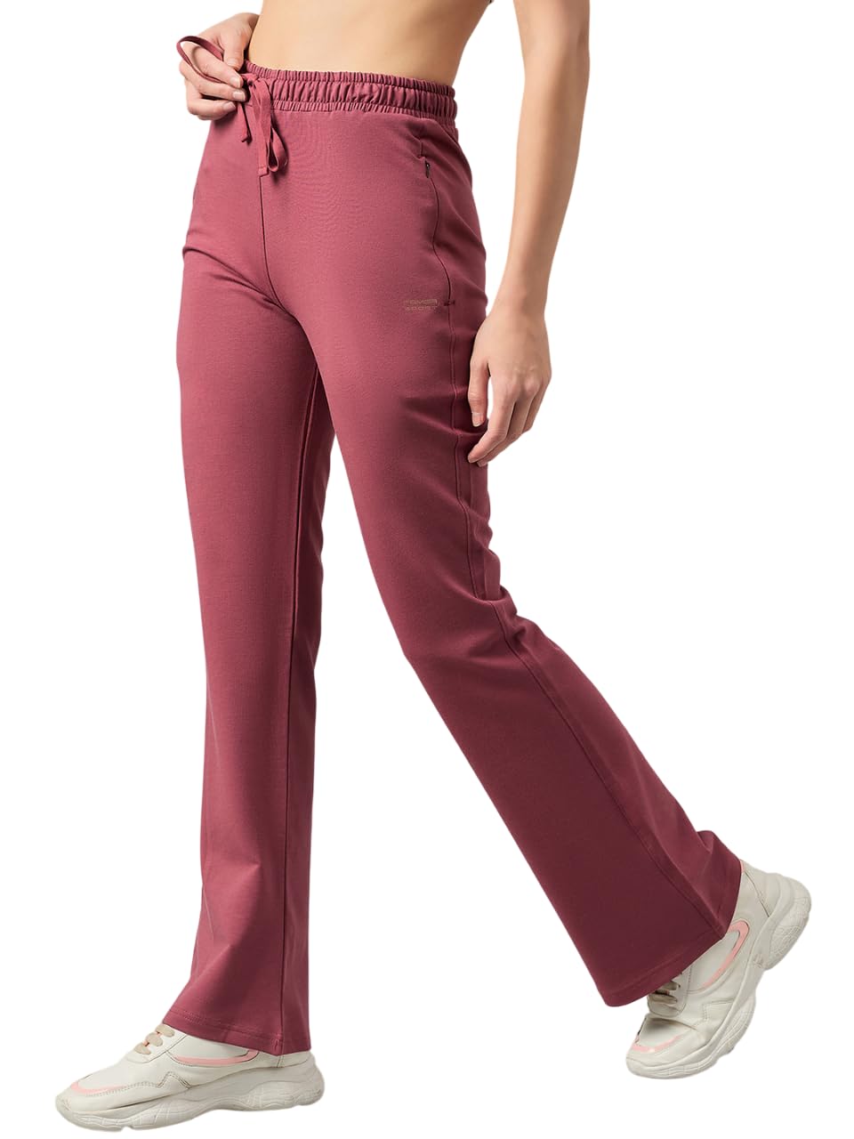 femea Women Mauve 95% Cotton, 5% Elastane Solid Bootcut Track Pants (M, Mauve)-picture-20